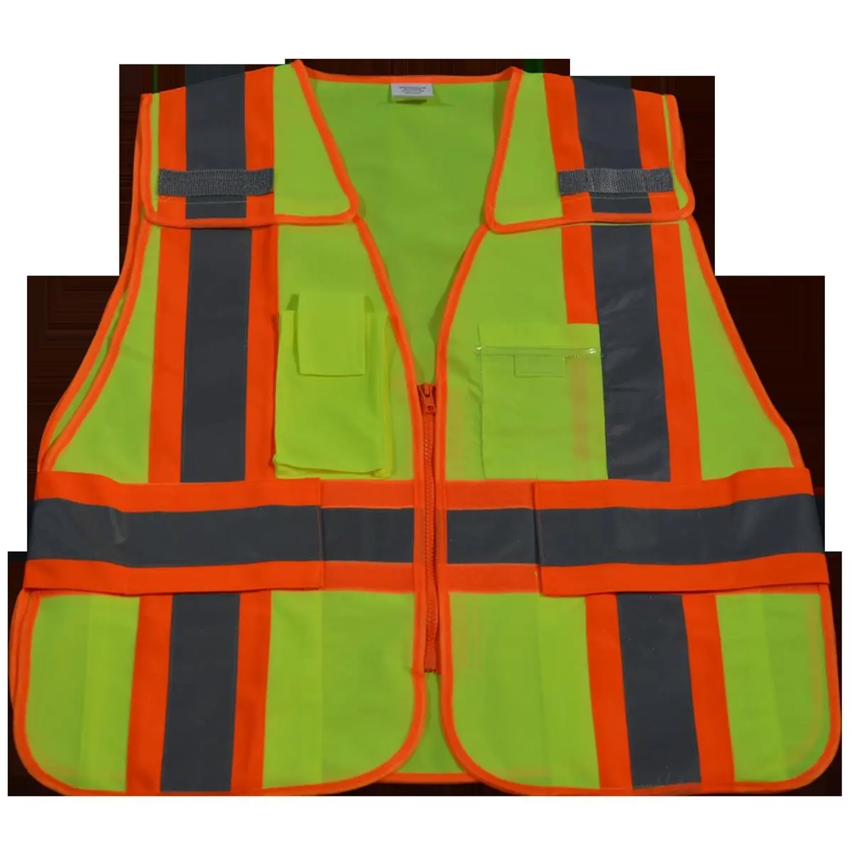 212 MAIN Hi Vis Reflective Work High Visibility Safety Vest 207-2006 Lime Solid with Orange Binding, 5-Point Breakaway, Non-Cloth Hook & Eye Breakaway Zipper, Expandable Side Closures, 5 Pockets (2X, 5X), Reflective Safety Vest, Hi Vis Jacket Vest