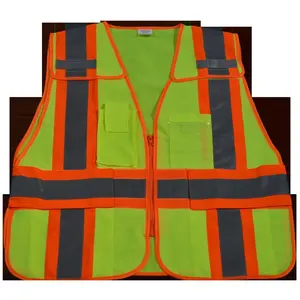 212 MAIN Petra Hi Vis Reflective Work High Visibility Safety Vest 207-2006, Lime Solid with Orange Binding, 5-Point Breakaway, Expandable Side Closures, 5 Pockets, Super 6X & 8X, Reflective Safety Vest, Hi Vis Jacket Vest