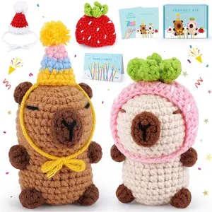 2PCS Brown & Beige Capybara Crochet Kit for Beginners & Adults, Stuffed Animal Knitting Kit with Step-by-Step Video Tutorials, Ideal for Capybara Party Birthday Gifts