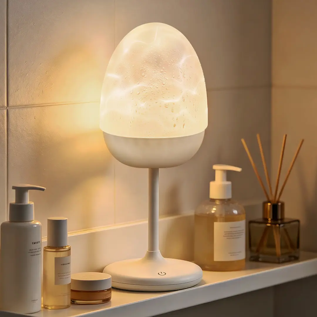Rechargeable Shower Lamp Waterproof,  Ocean Wave Projection,Shower Lights for Inside Shower, Cordless Shower Light, Stepless Dimming LED Table Lamp for Bathroom Bedroom Spa Outdoor