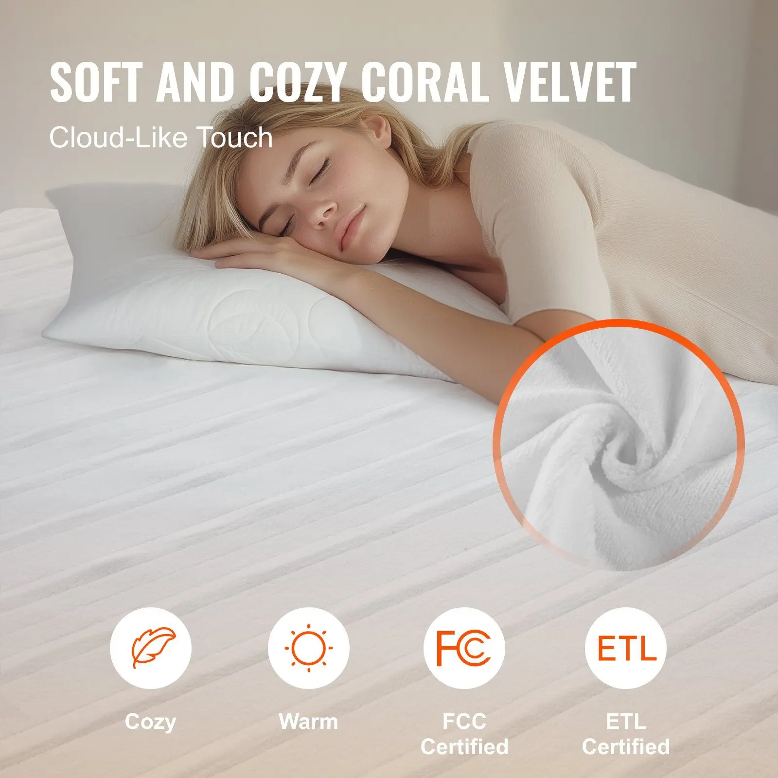 VEVOR Full Size Heated Mattress Pad, 54x75 in Coral Fleece Electric Warmer with Auto-Off Function