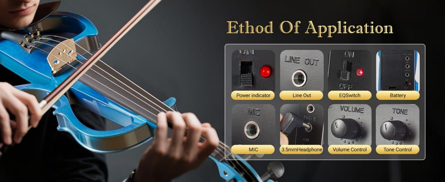 Electric Violin for Beginners - Solid Maple & Spruce, Ebony Fittings, Carbon Fiber Tailpiece, Full Size 4/4 (Blue)