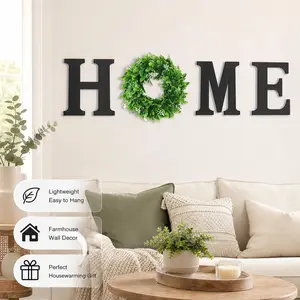 Black Wooden Letter O with Faux Eucalyptus Wreath - Hanging Farmhouse Wall Art Sign, Rustic Home Decor for Entryway, Wedding Decor - Country Style Summervibes Home Supply Plaque