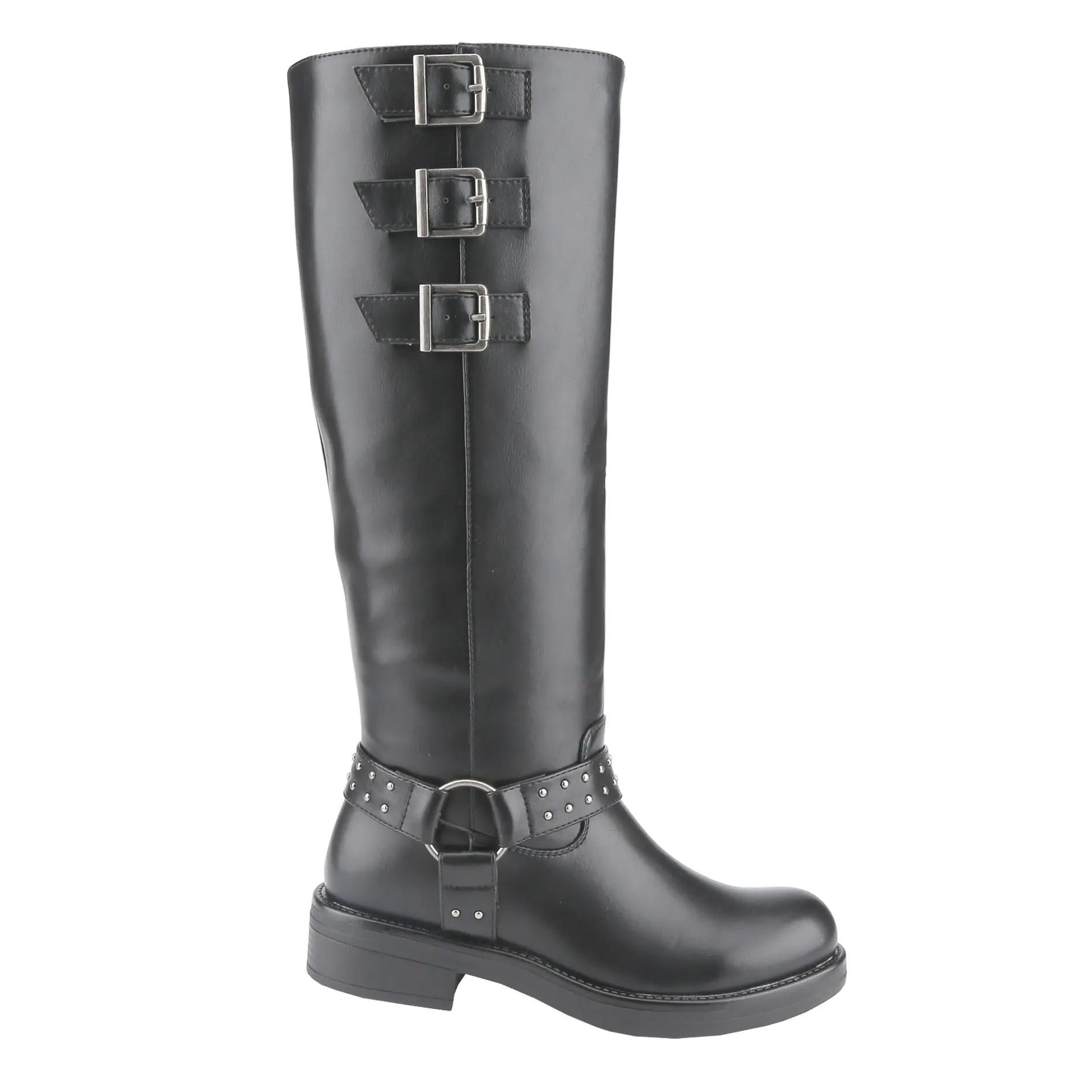 BELOVELY【TIMBERLY-11】Size up!! Women Riding Knee-high buckle strap low block heel boots wide calf Size UP! Walking Shoes Footwear Walking Shoes Footwear Girl Shoe Classic Comfort Nail Casual Chef