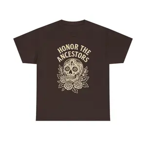 Honor the Ancestors Unisex Heavy Cotton Tee, Cultural Elevated Shirt, Heritage Apparel, Cultural Gift, Comfortable Everyday Wear, Holiday Wear, 100% Cotton, Made in USA, Autumn Wear, Day of the Dead, Halloween, Dia De Los Muertos, Unique [...] Casual