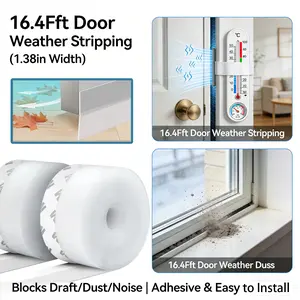 16.4Ft Gap Door Seal Quick-Fit Strip 1.38in Width Weather Stripping Door Draft Stopper Adhesive Seal Strip Anti Draft Insulation Tape for Doors Windows and Shower Doors Blocks Draft Dust Noise