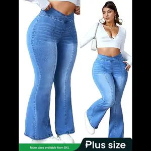 Plus Size Women's Stretchy Denim Jeans, Comfortable High Waist Jeans for Daily Wear & Casual, Stylish Trouser Design for All Seasons Fabric Fit