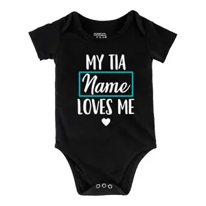Funny Baby Babysuit My Tia Loves Me Custom Name Letter Print Baby Short Sleeve Onesies Romper For Infant, Newborn Boys Girls Soft Casual Outfit, Outdoor Baby Bodysuits