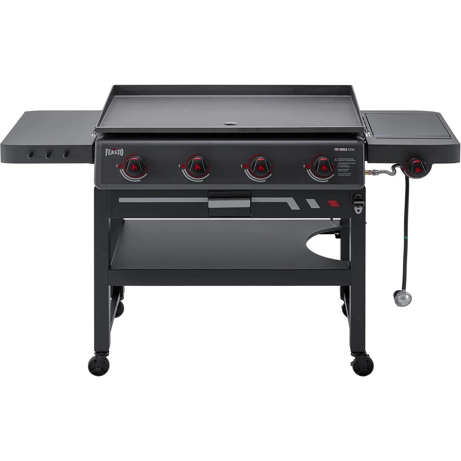 Feasto 36" 4-Burner Propane Griddle with Side Burner, 63000 BTU, 720 Sq.In. Freestanding Outdoor Flat Top Grill, Black, with Grease Cup & Foldable Side Table for Patio Backyard BBQ