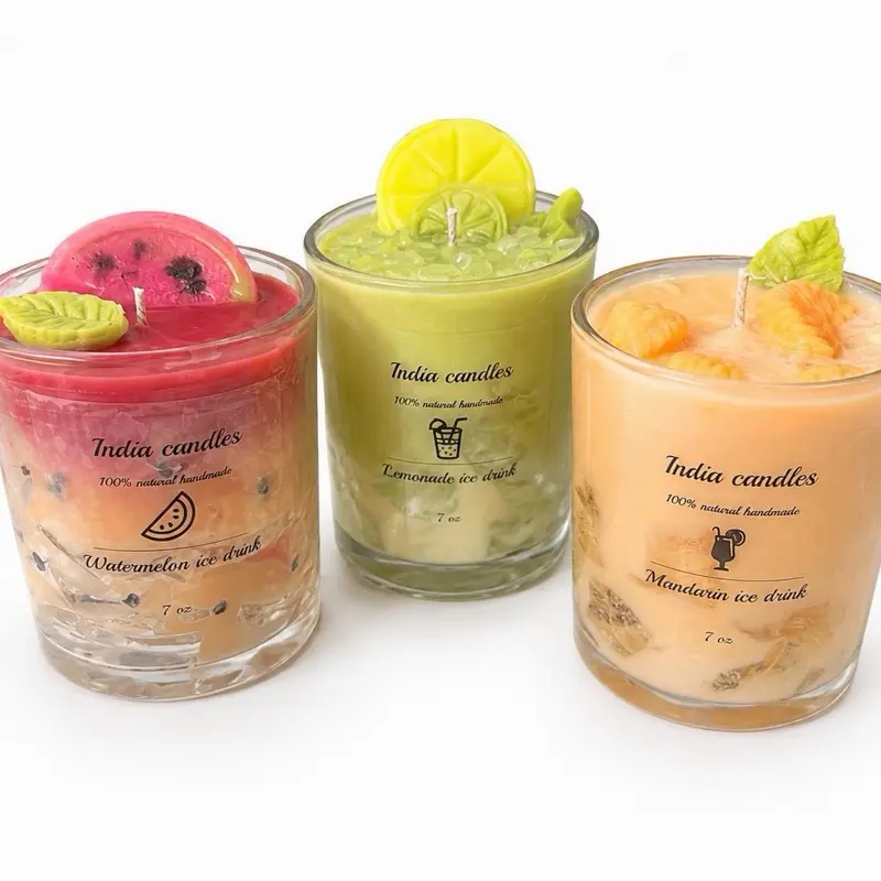 3-Piece Premium Handmade Fruit Drink-Inspired Candles - Watermelon, Lemonade, Mandarin - Home Decor Ornaments, Gift Item