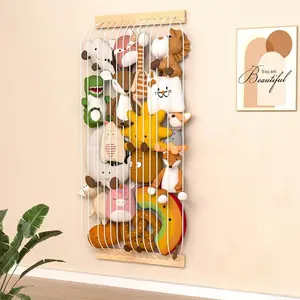 Wooden Plush Animal Hammock, 1 Count Adjustable Wall Mounted Plush Toy Storage Rack, Home Organizer for Living Room Bedroom Game Room, Wall Mount Design