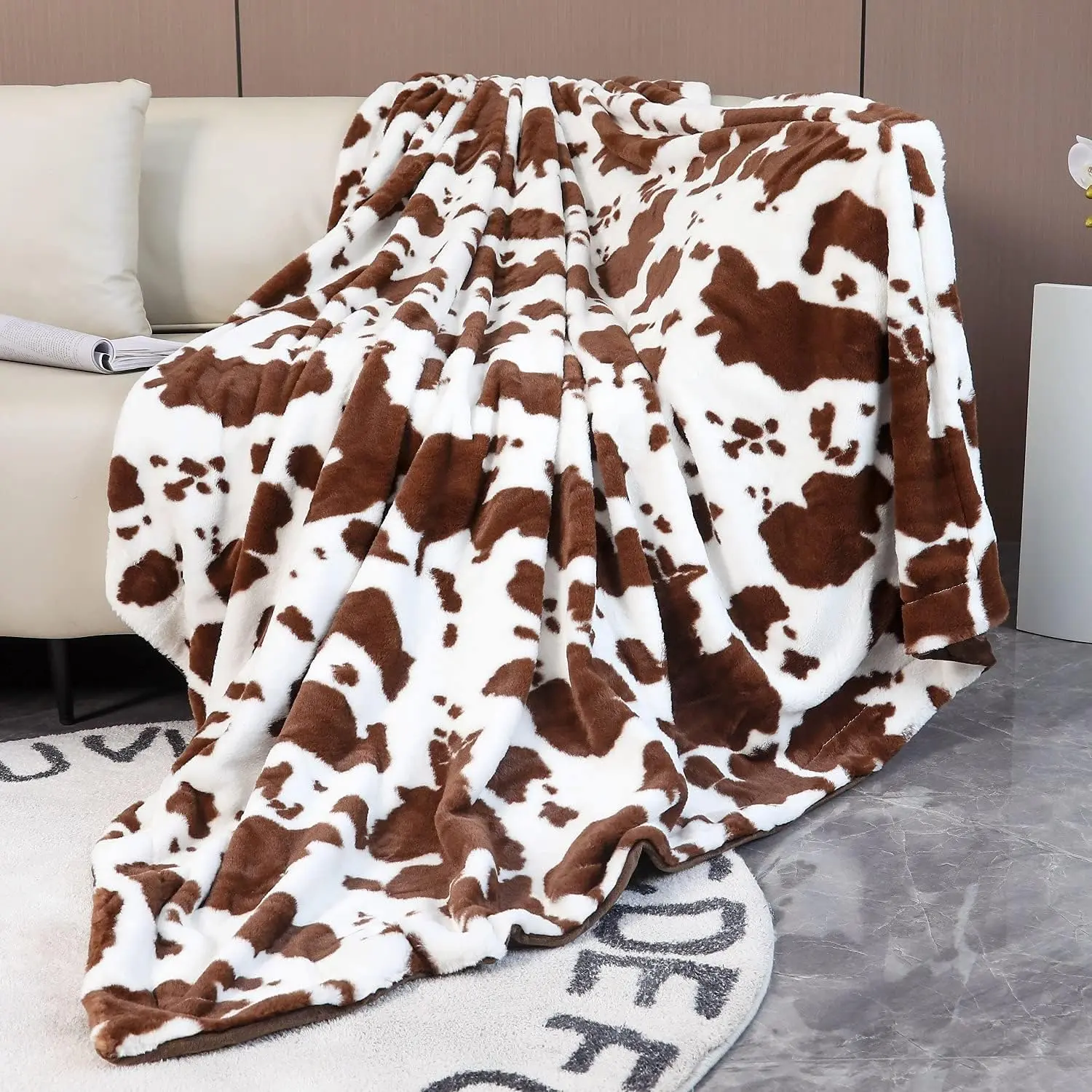 Blanket for Sofa Couch Double Sided Flannel  Design Brown Throw Blanket (Brown, 51''x63'')