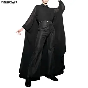 Men's Gothic Sheer Robe Jacket, Cropped Button-Down Top with Flowy Floor-Length Cape Sleeves for Halloween Costume, Menswear