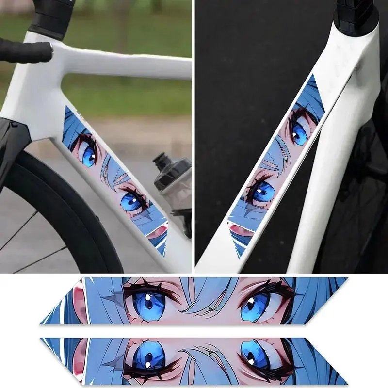 2 pieces of cartoon beautiful girl eye killing cycling stickers, waterproof and durable, suitable for road car frames, bicycles, Car Sticker Decal, Car Accessories Cute