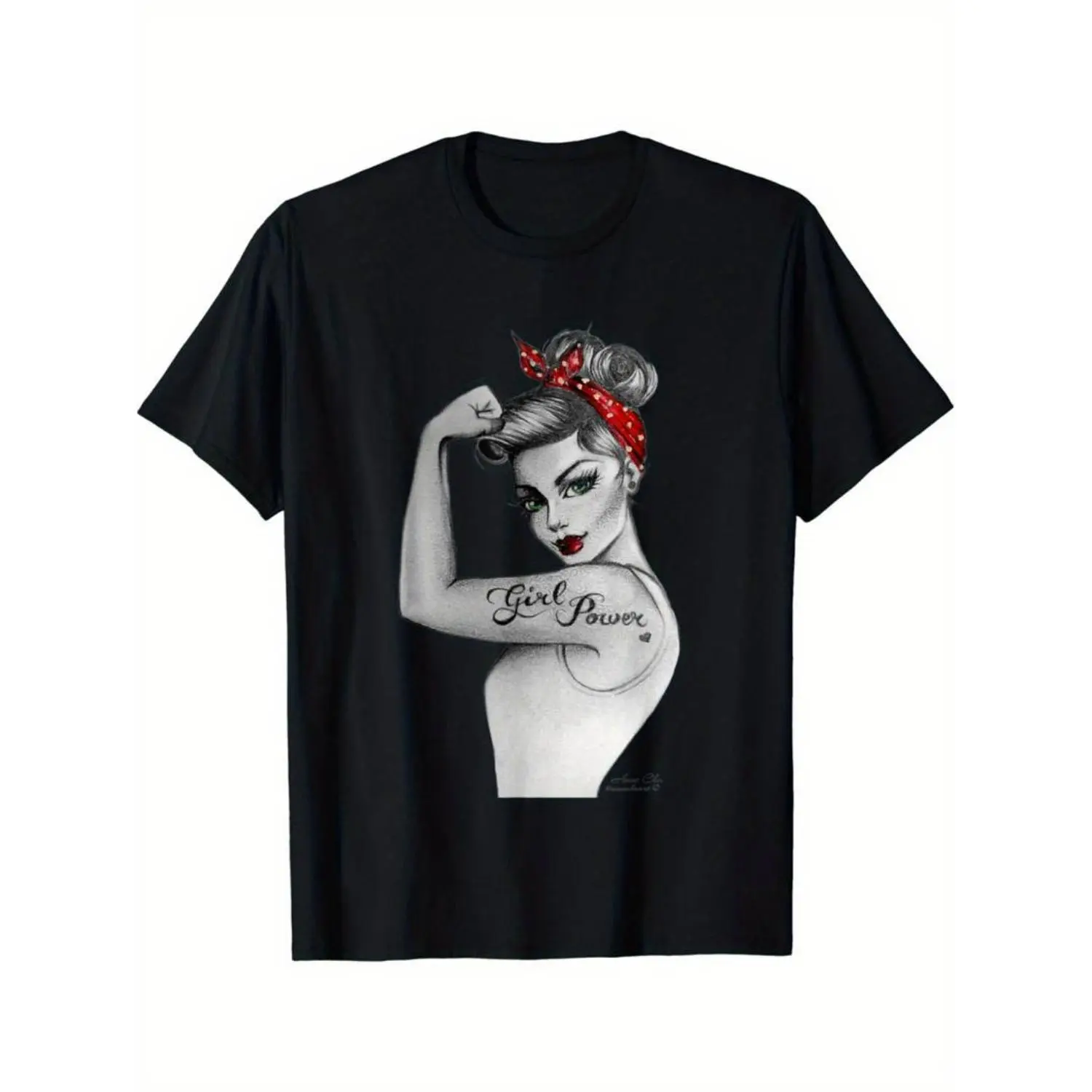 Graphic vintage tee ower Modern Rosie Badge Retro Art Anne Cha Women's T-Shirt - 100% Casual Round Neck Tee with Empowering Graphic Design, Hand Wash Only