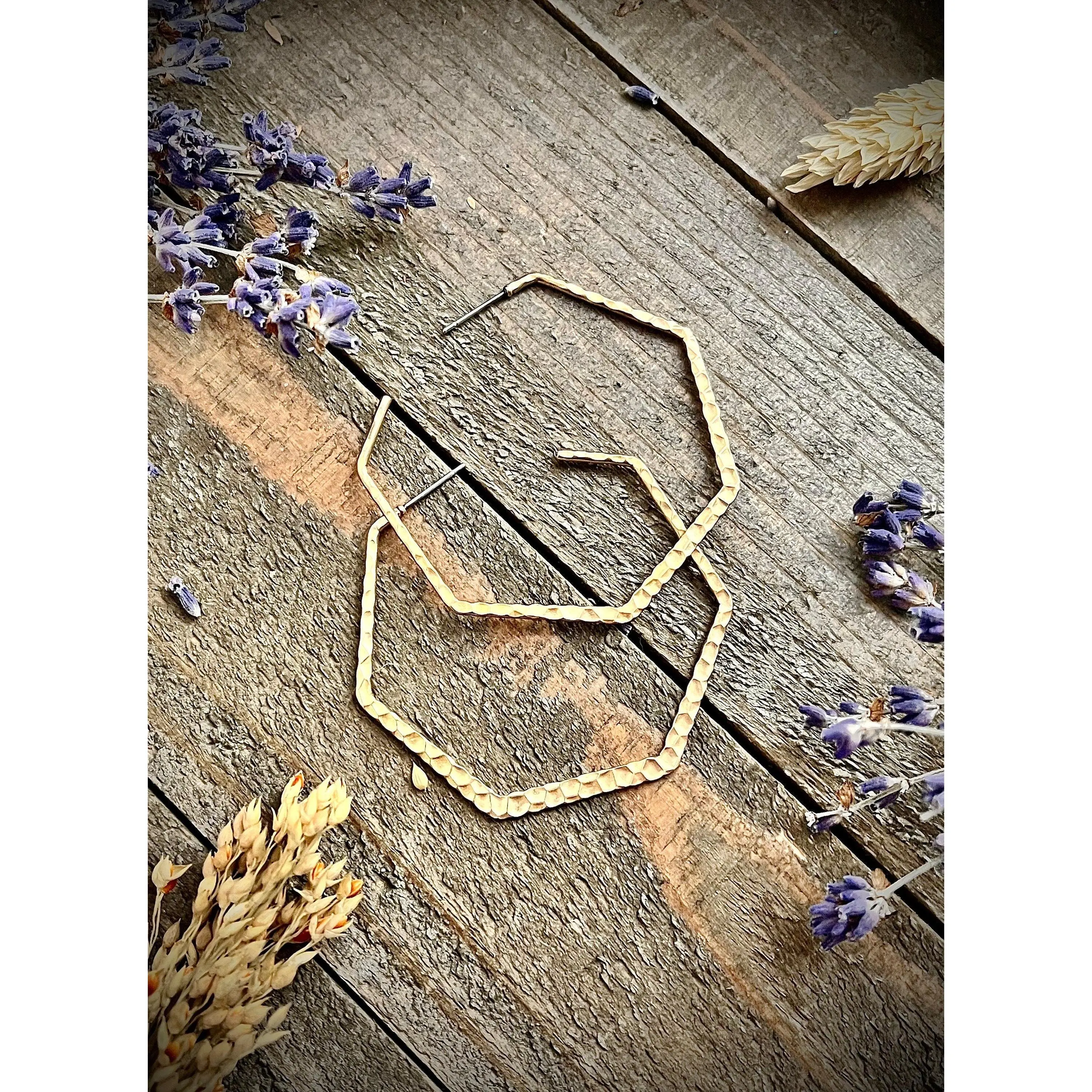 Hammered Hexagon Hoop Earrings