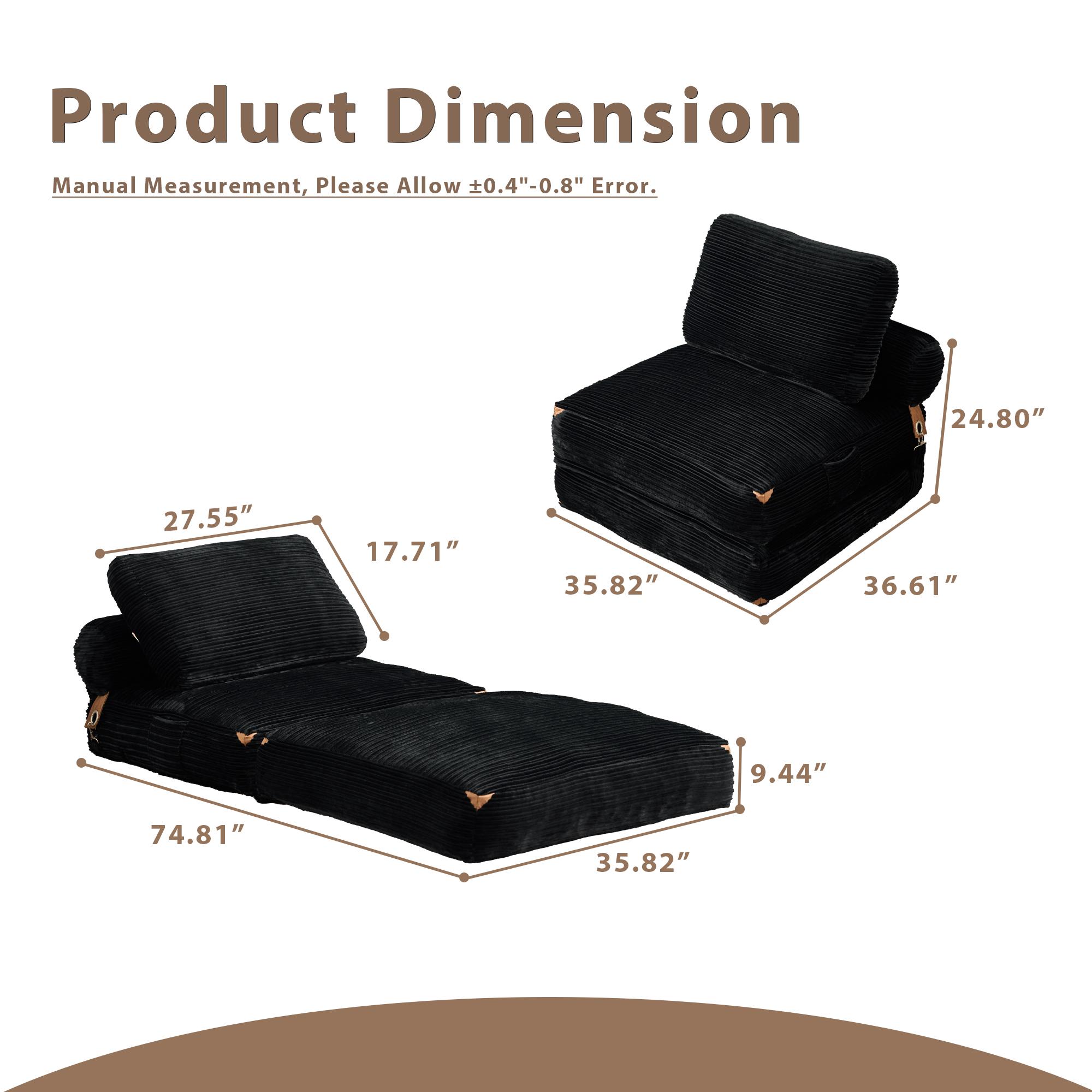 CAODOC Foldable Cloud Sofa Bed Luxury Corduroy Convertible Sleeper Chair with Pillow Fold Out Chair Bed with Memory Foam Futon Sleeper Chair Washable Cover for Dorm Apartment