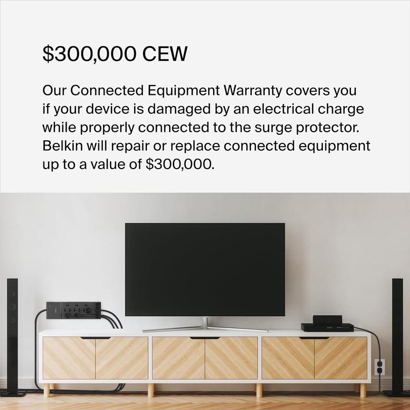 Belkin 12-Outlet Surge Protector Power Strip W/ 12 AC Outlets & 8Ft Flat Plug, Ul-Listed Heavy-Duty Extension Cord for Home, Office, Travel, Computer, Laptop, Charger - 3,940 Joules of Protection