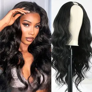 Pobokix V Part Wig Body Wave Human Hair Wigs For Women Glueless Brazilian Natural Color 180 Density Machine Made V Shape Wigs