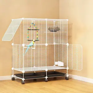Large Parrot Cage for Home Use, Luxury Villa with Tray, Tiger Skin Phoenix Mandarin Eight-Birds Special, Birdcage for Pet Birds