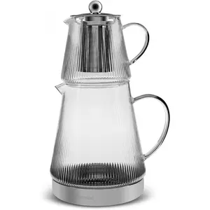 Keops Turkish Teapot with Infuser and Lid (450 ml  Pot & 1500 ml Induction Kettle) - Borosilicate Glass Teapot Set for Stovetops - Clear  Maker with 10-15 Cups Capacity