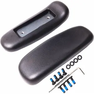 Office Chair Arm Replacement PU Armrest Pads Caps Univeral 4" Mounting Hole Set of 2 Black with Screws Washer and Wrench