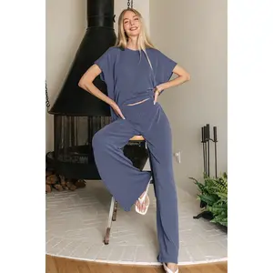 Zenana Raised Rib Relaxed Top and Pants Set