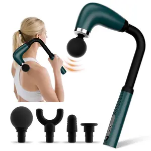 Massage Gun With Upgraded Extended Handle, Ergonomic Massage Gun USB Rechargeable Neck/Shoulder/Waist Massage for Pain Relief, Stepless Speeds 4 Massage Heads & 9 Speed Levels Ideal Christmas Gift for Friends & Families