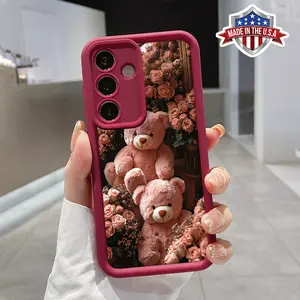 Case for Samsung S24 ultra plus S25 S23 S22 Ultra Plus Pink bear in a flower cluster Advanced fashion gift Pocket-Friendly Shockproof Silicone Protective Softcase