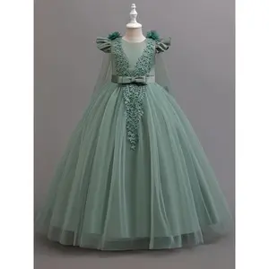 Girls' Elegant Floral Embellished Tulle Birthday Party Princess Dress - Polyester 65%, Viscose 35% - Non-Stretch Woven Fabric, Solid Color, All-Season Vest Style - Ideal Gift for Girls glitz  dress magical  dress