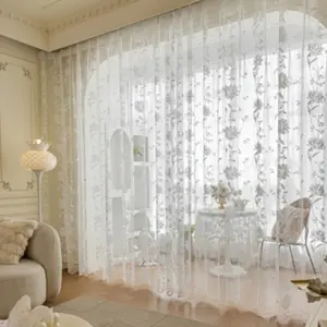 1 Piece Modern Simple & Healing Style White Leaf & Branch Lace Jacquard Sheer Curtain, French Gentle Decorative Voile for Living Room & Bedroom, Multi-Functional Hooks Top, Home Decoration