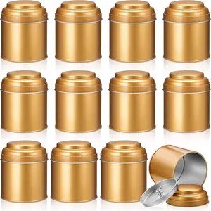 12 Pcs Tea Tin Canister with Airtight Double Lids Round Tin Can Box Small Kitchen Tea Canister Loose Leaf Storage Containers for Loose Bags Coffee Sugar Candy Spices(Bronze Gold,8 oz)