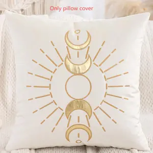 1 Pc Ramadan Decoration Pillow Cover, New Moon Star Lantern Embroidered Velvet Islamic Muslim Holiday Gift, Living Room Sofa Decor, Home Textile