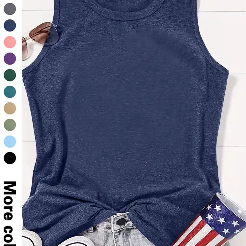 Women's Summer Thin Round Neck Plain Sleeveless Tank Top, Casual Versatile Simple Style, Suitable for Daily Various Occasions