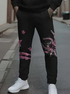 Men's & Spider Pattern Joggers, Trendy Spider & Stars Casual Sport Pants, All Season Fitted Style