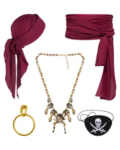 Men And Women 5Pcs Pirate Costume  Accessories Red Pirate Bandana Pirate Sash Belt Accessories Set