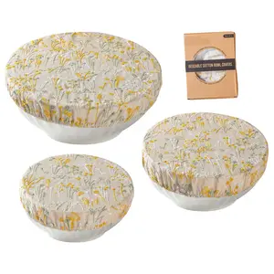 Reusable Bowl Covers for Bread Proofing Baking Embroidered Dandelion Linen Cotton Cloth Fabric Washable with Elastic Cover for Food Fruit Salad Eco-friendly (Beige Dandelion)