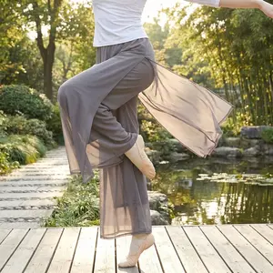 Women's Loose Palazzo Pants with 2 Layers and Side Slit - Breathable Comfortable Loungewear Perfect for Dance, Ballet, Yoga, Casual Wear, Stretchy Lightweight Fabric for Daily Activities and Home Relaxation