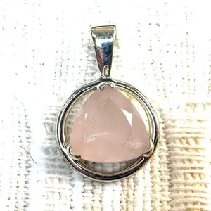 Sterling Silver Natural Rose Quartz Trilliant Cut Pendant
