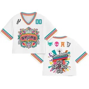 San Antonio Spurs Croptop Football Jersey, Women Sports Crop Jersey, Basketball Fan Game Day Outfit, Fiesta Colors NBA Fan Shirt