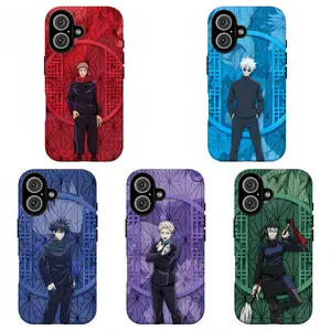 FL-JJK Anime Phone Case, Yuji/Gojo/Megumi Colorful Print Case, Traditional Japanese Window Art Protective Cover, Durable Shockproof Case for Anime Fans For iPhone 11 12 13 14 15 16 17 Air Pro Max for Samsung S26 S25 S24 S23 S22 S21 Case