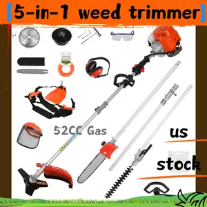 5 in 1 Lawn Mower, 52CC Gas Weed Trimmer, Cordless Hedge Trimmer, 2-Stroke Brush Cutter, Handheld Chainsaw Hedge Pruner