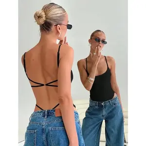 Women's Backless Cross Back Bodysuit - Comfort Womenswear Unitard bodysuitGift