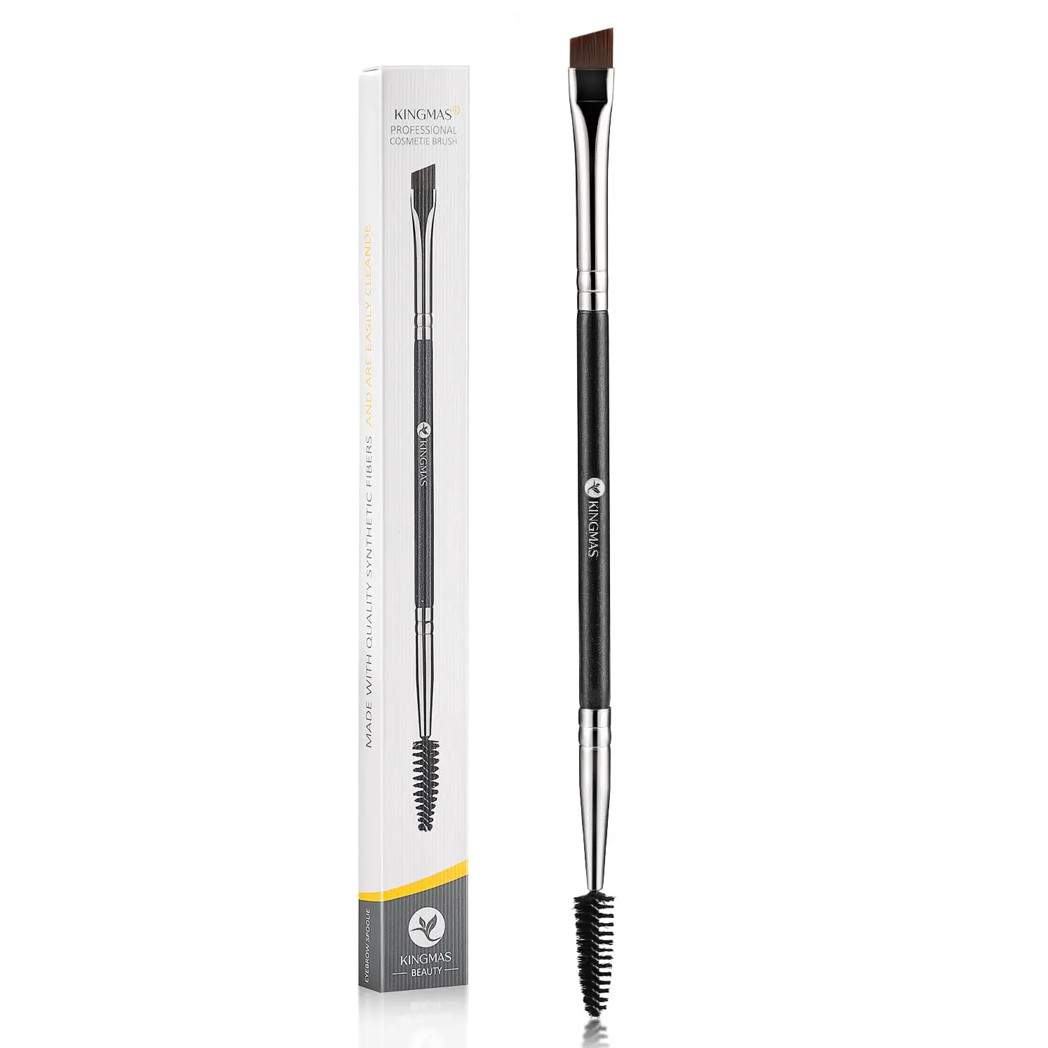 KINGMAS Angled Eyebrow Brush & Lash Spoolie Duo, Professional Makeup Tool for Eyebrow and Eye Grooming