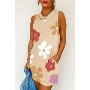 Apricot Daisy Flower Print Tank Dress