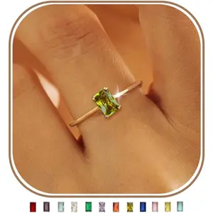 KAERUN Mothers Day Gifts Gold Birthstone Rings for Women Non Tarnish 14K Gold Plated Stackable CZ Thumb Eternity Rings Dainty Emerald Green Gemstone Engagement Ring for Mom Birthday Jewelry Size 6-10