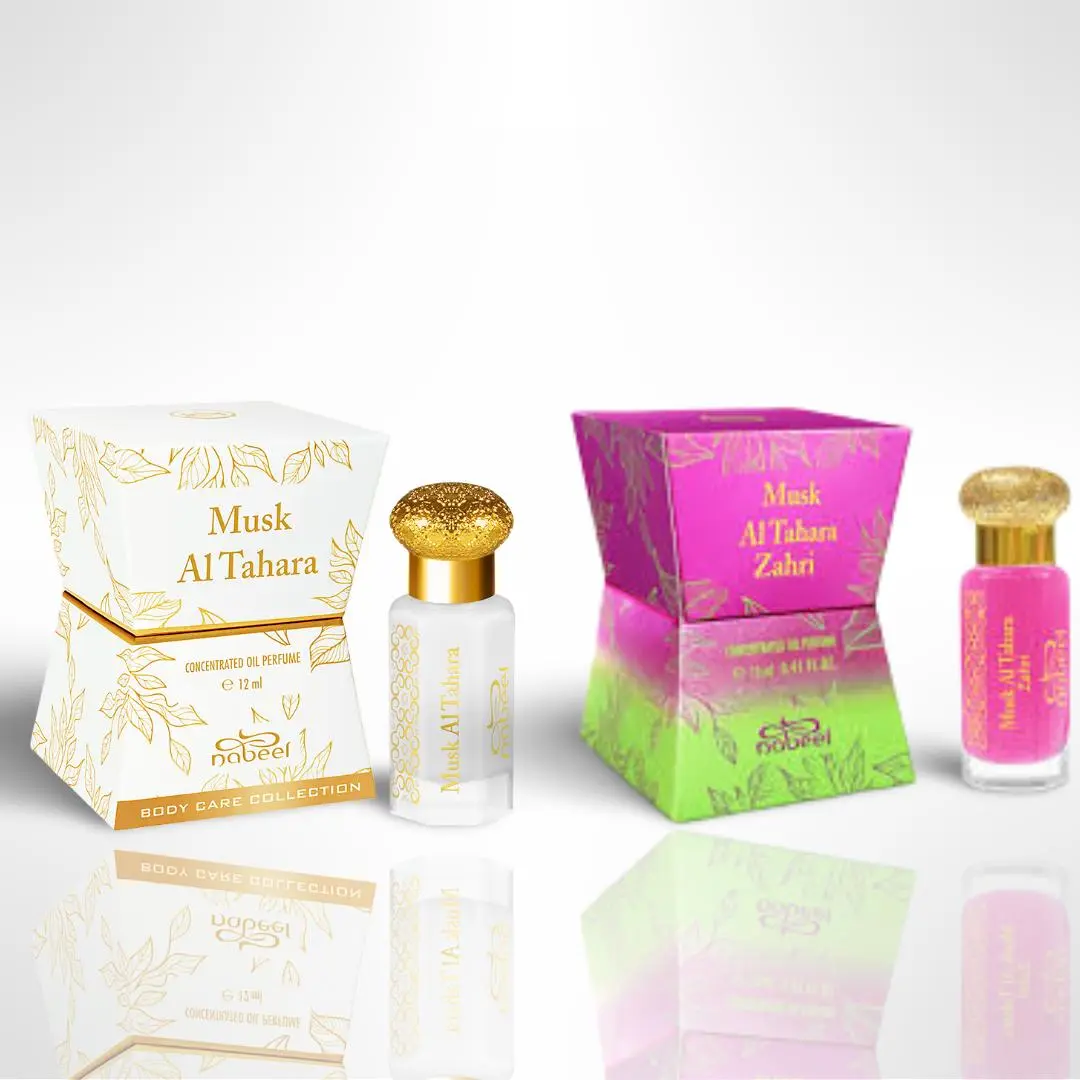Nabeel Unisex Arabian Concentrated Perfume Oil Duo Pack - 12ml Musk Al Tahara Zahri, 12ml Musk Al Tahara, Layering-Friendly, Skin-Safe, Long-Lasting Arabian Fragrance, Unisex Fragrance, Musk Unisex Fragrance
