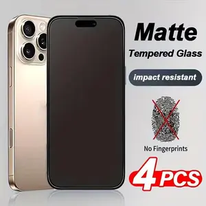 4pcs Full Coverage Matte Tempered Glass Screen Protector For iPhone 17 Pro Max/17 Pro/17/16 Pro Max/16/15/14/13/12/11/16e/Air/Plus/Mini/X/XR/XS Max,9H+ Hardness,Anti-Fingerprint,Anti-Scratch,Dynamic Island Compatible,Case Friendly,Bubble Free Protection