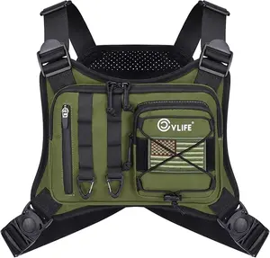 CVLIFE Outdoor Chest Bag for Men, Tactical Chest Pack, Adjustable Running Vest Bag, Lightweight Anti-theft EDC Rig for Hiking(Green)