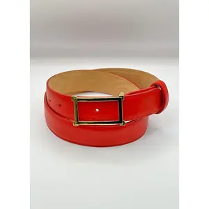 W.KLEINBERG Pebbled Calf Belt with Gold Buckle - Red